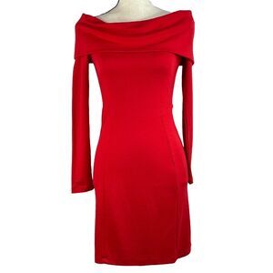 French Connection SZ 6 Bodycon Dress Off-Shoulder Cowl Neck Stretch Long Sleeve